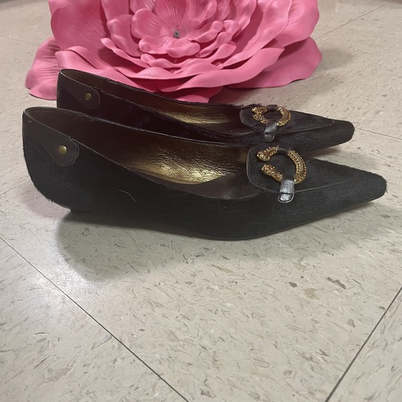 J VINCENT Brown Calf Hair Leather Embellished Flats Womens Size 6 - Picture 1 of 15